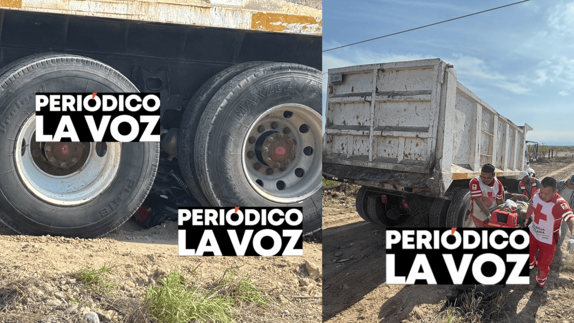 Por tratar de rebasar queda motociclista atrapado bajo dompe