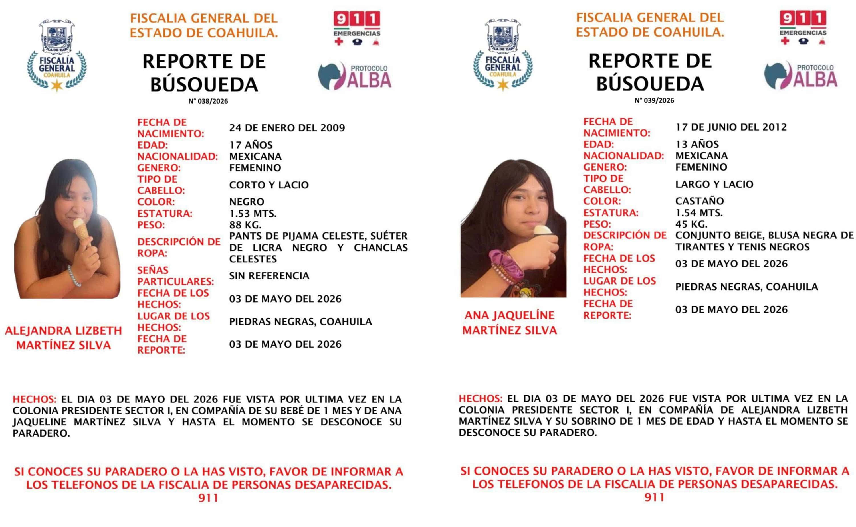 Desaparecen dos adolescentes y un beb&eacute; en Piedras Negras; activan alerta Amber