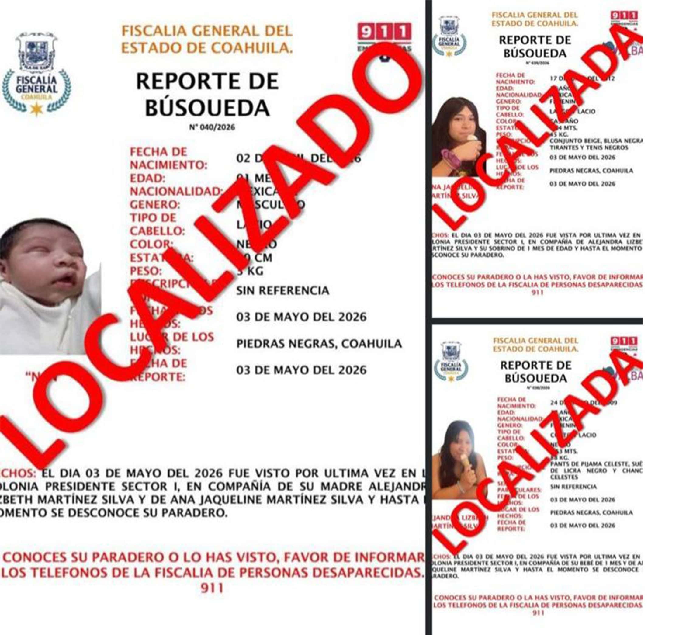 Localizan sanas y salvas a dos adolescentes y un beb&eacute; en Piedras Negras