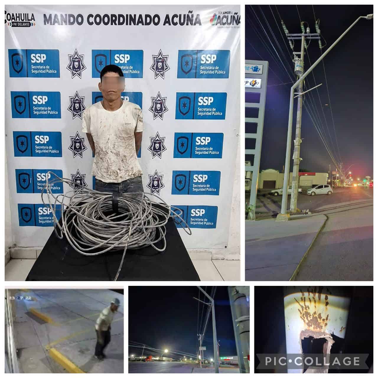 Detienen a hombre por presunto robo de cableado de alumbrado p&uacute;blico en Acu&ntilde;a