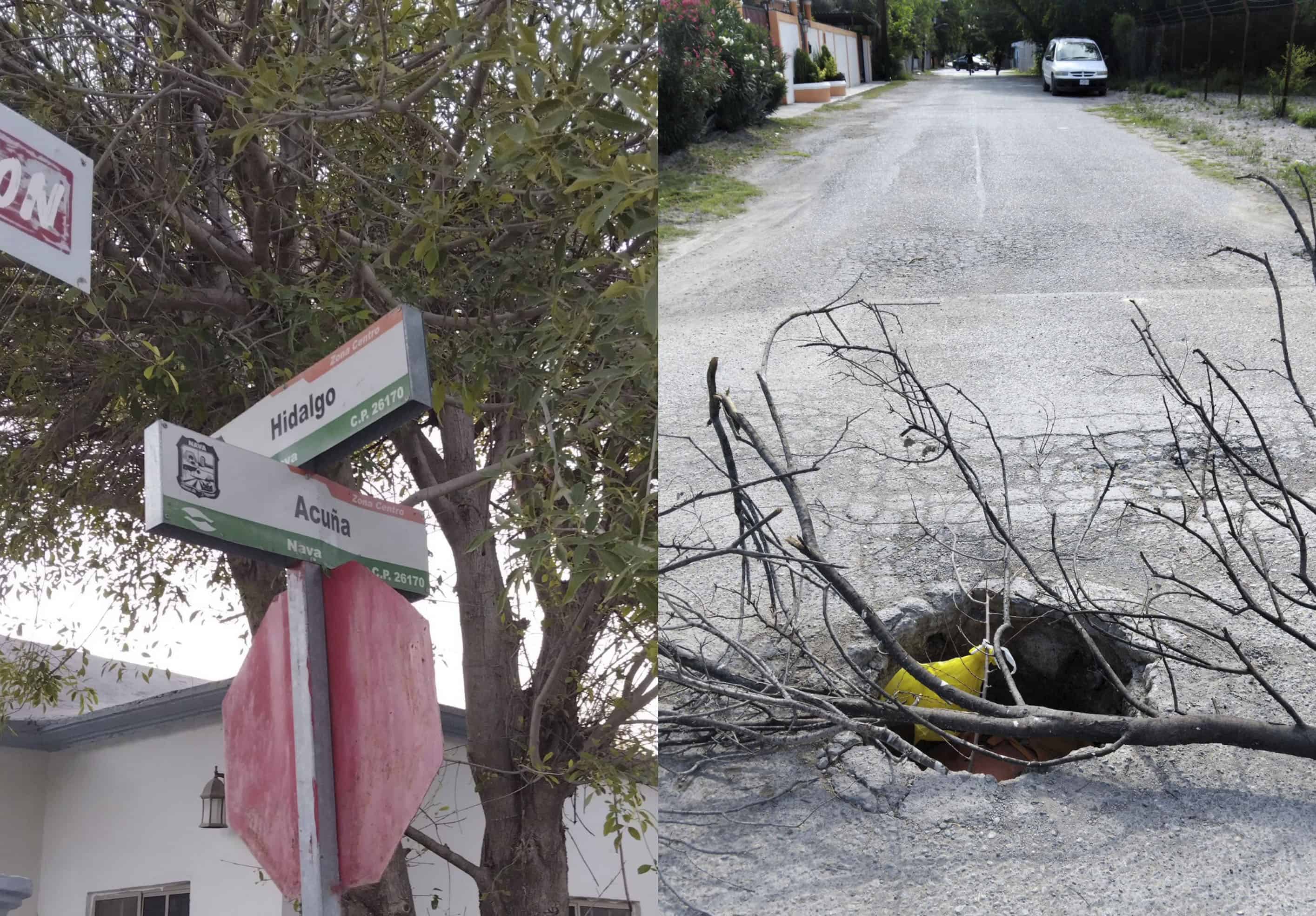 Persisten riesgos por alcantarilla sin tapa en calles de Nava