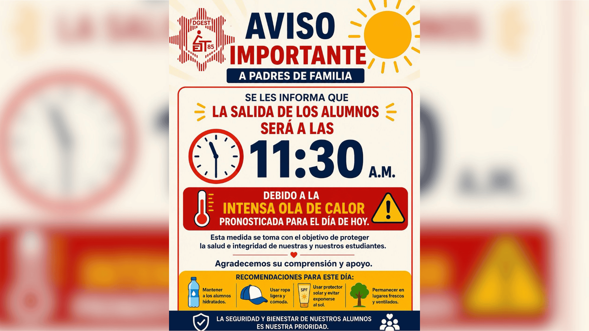 Secundaria T&eacute;cnica 85 de Casta&ntilde;os activa protocolo preventivo por altas temperaturas