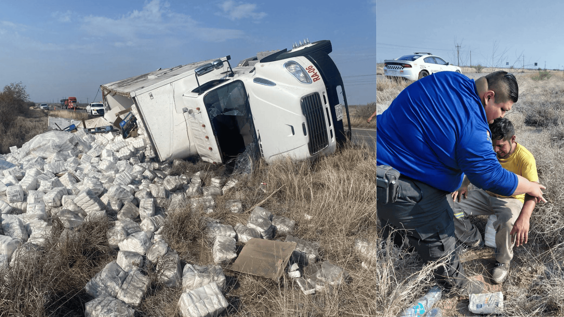 Vuelca tr&aacute;iler con harina en la 57, dos lesionados