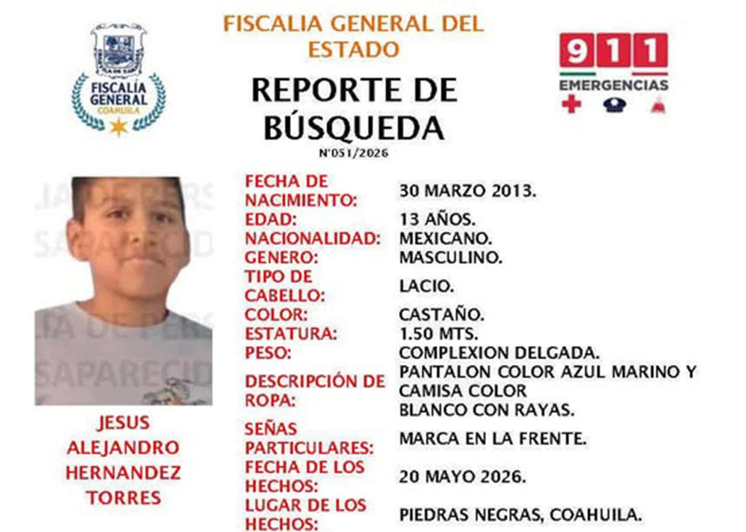 Estudiante de Escuela Secundaria T&eacute;cnica 38 desaparecido en Piedras Negras