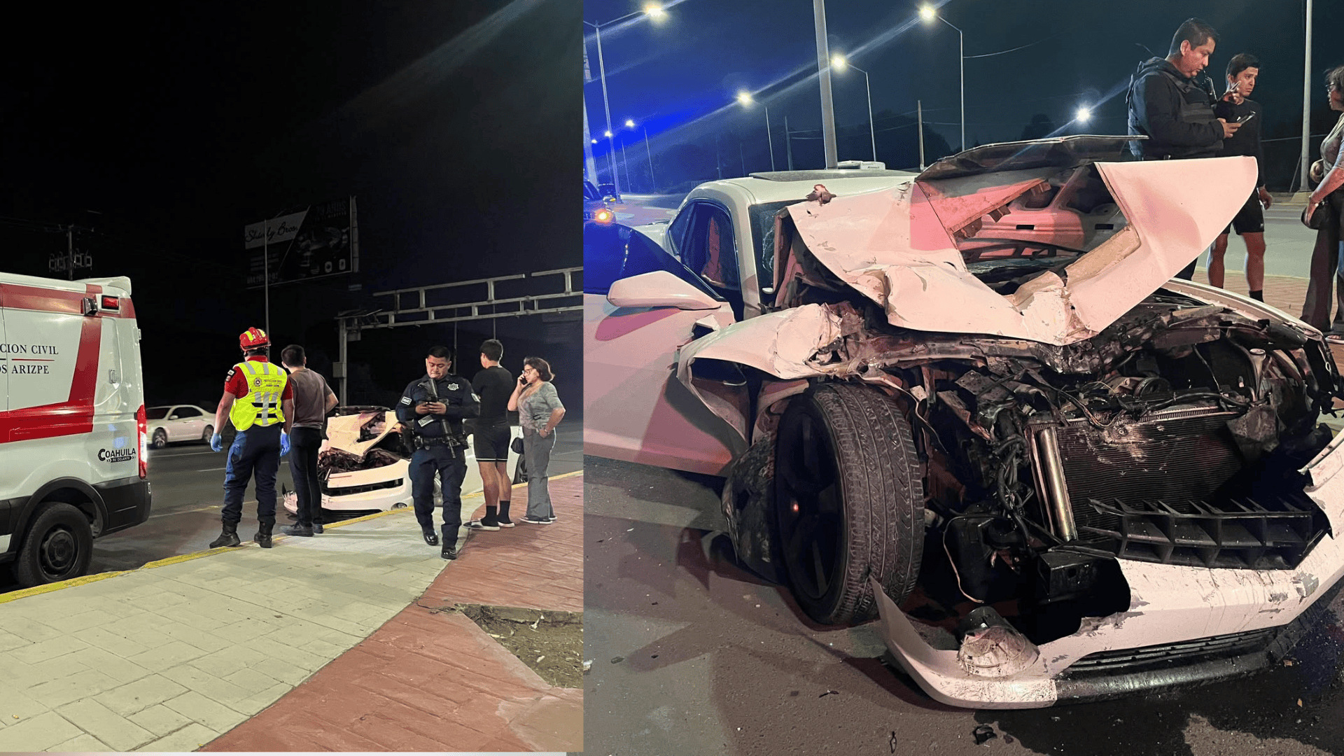Conductor de auto deportivo impacta autob&uacute;s de pasajeros en Ramos Arizpe