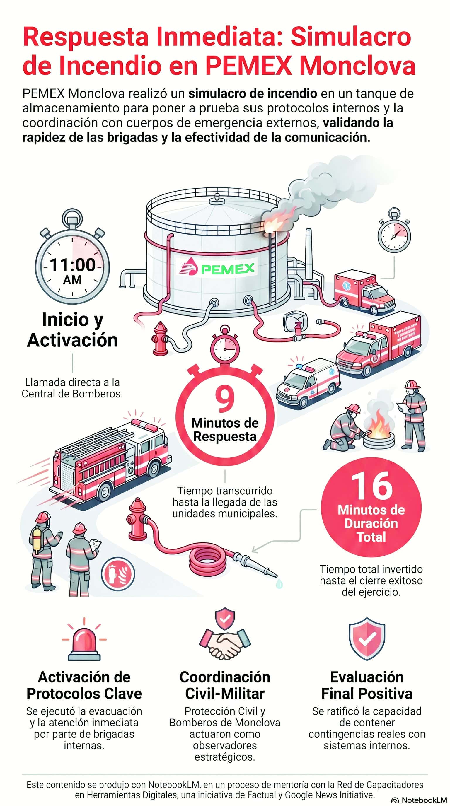 Simulacro de incendio en PEMEX Monclova eval&uacute;a tiempos de respuesta