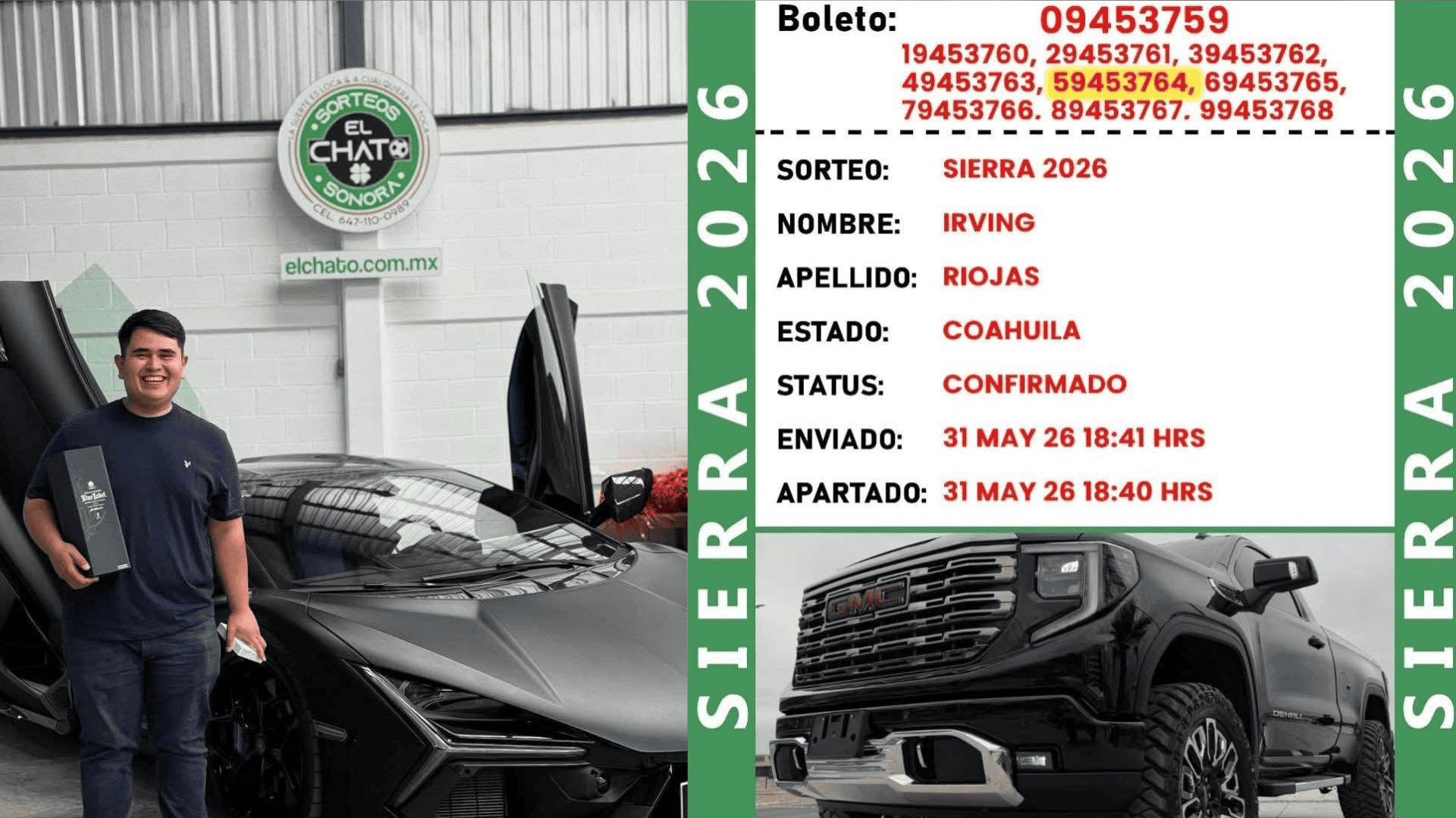 La suerte vuelve a sonre&iacute;rle: coahuilense gana camioneta y 200 mil pesos tras haberse llevado un Lamborghini