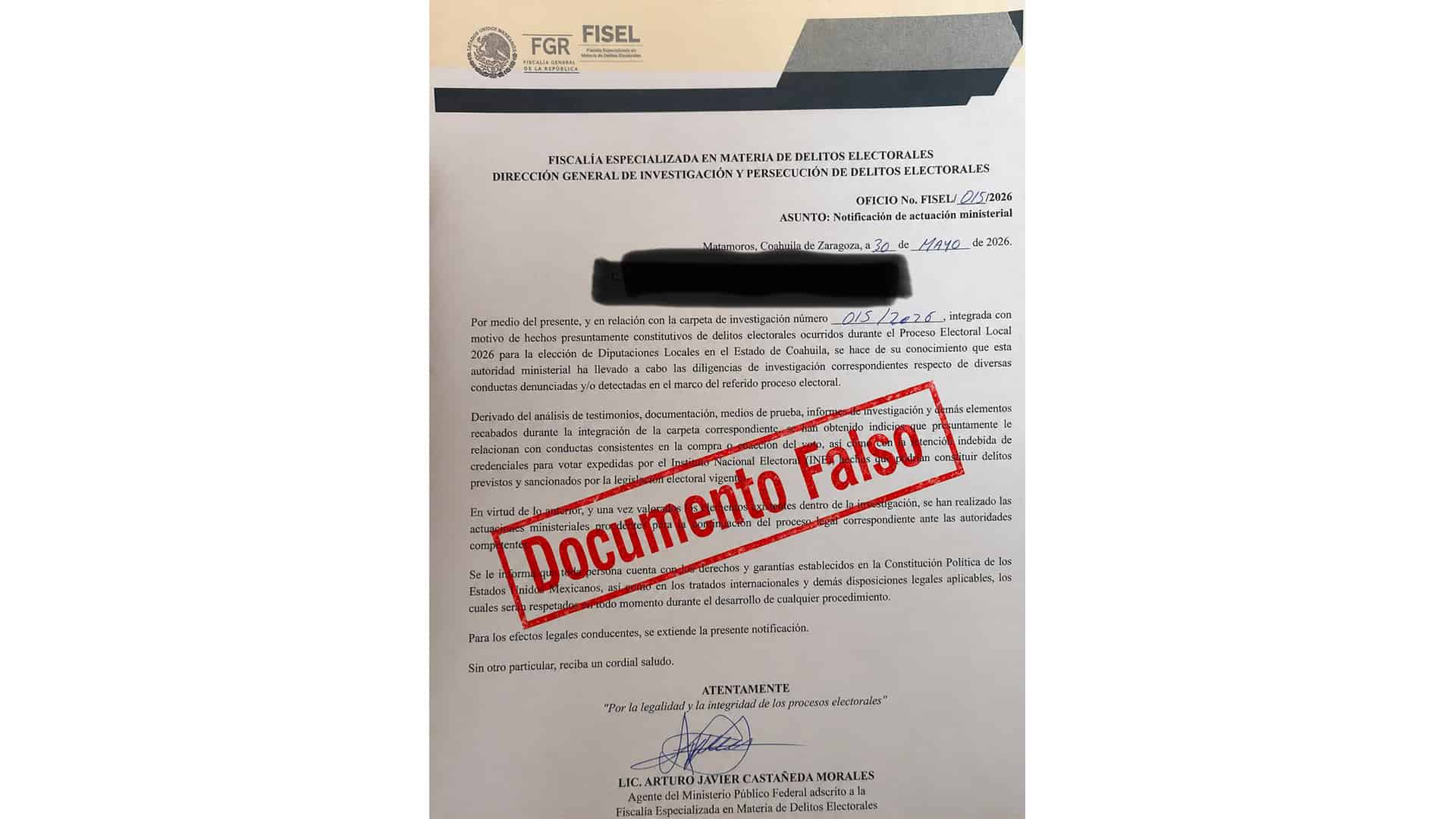 Fiscal General de Coahuila: 15 denuncias por intimidaci&oacute;n electoral