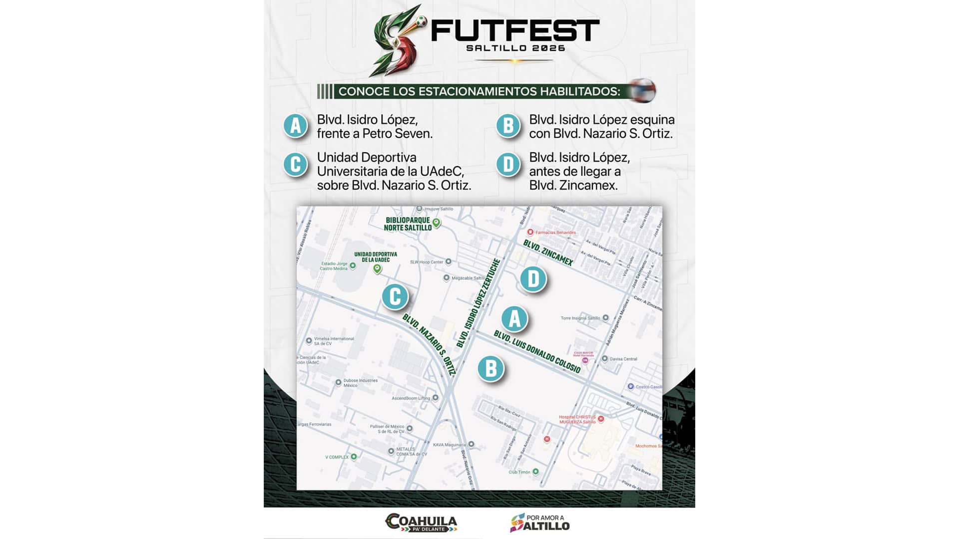 Estacionamiento habilitado para FUTFEST Saltillo 2026