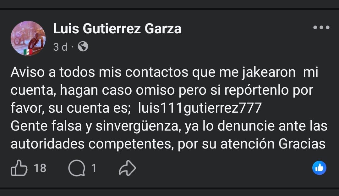 Luis Guti&eacute;rrez denuncia hackeo de su cuenta y alerta sobre estafa