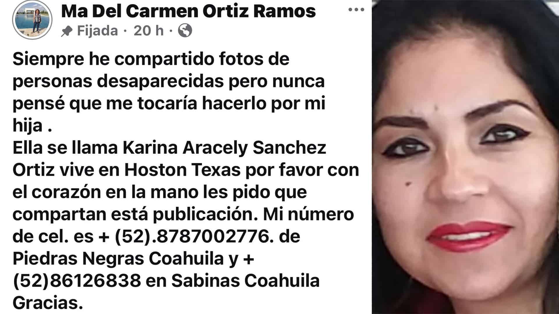 Madre busca a su hija Karina S&aacute;nchez desaparecida en Houston