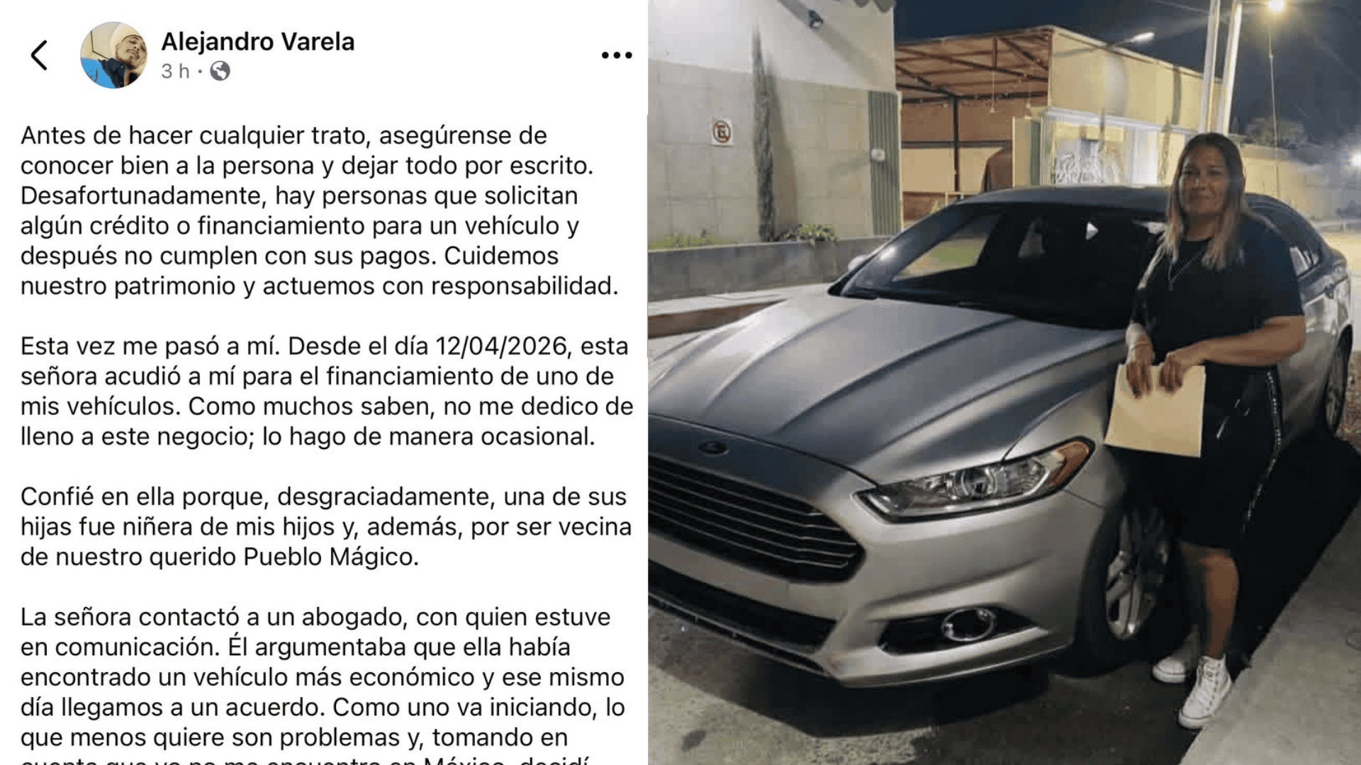 Presunto incumplimiento de financiamiento de veh&iacute;culo denunciado en Cuatro Ci&eacute;negas