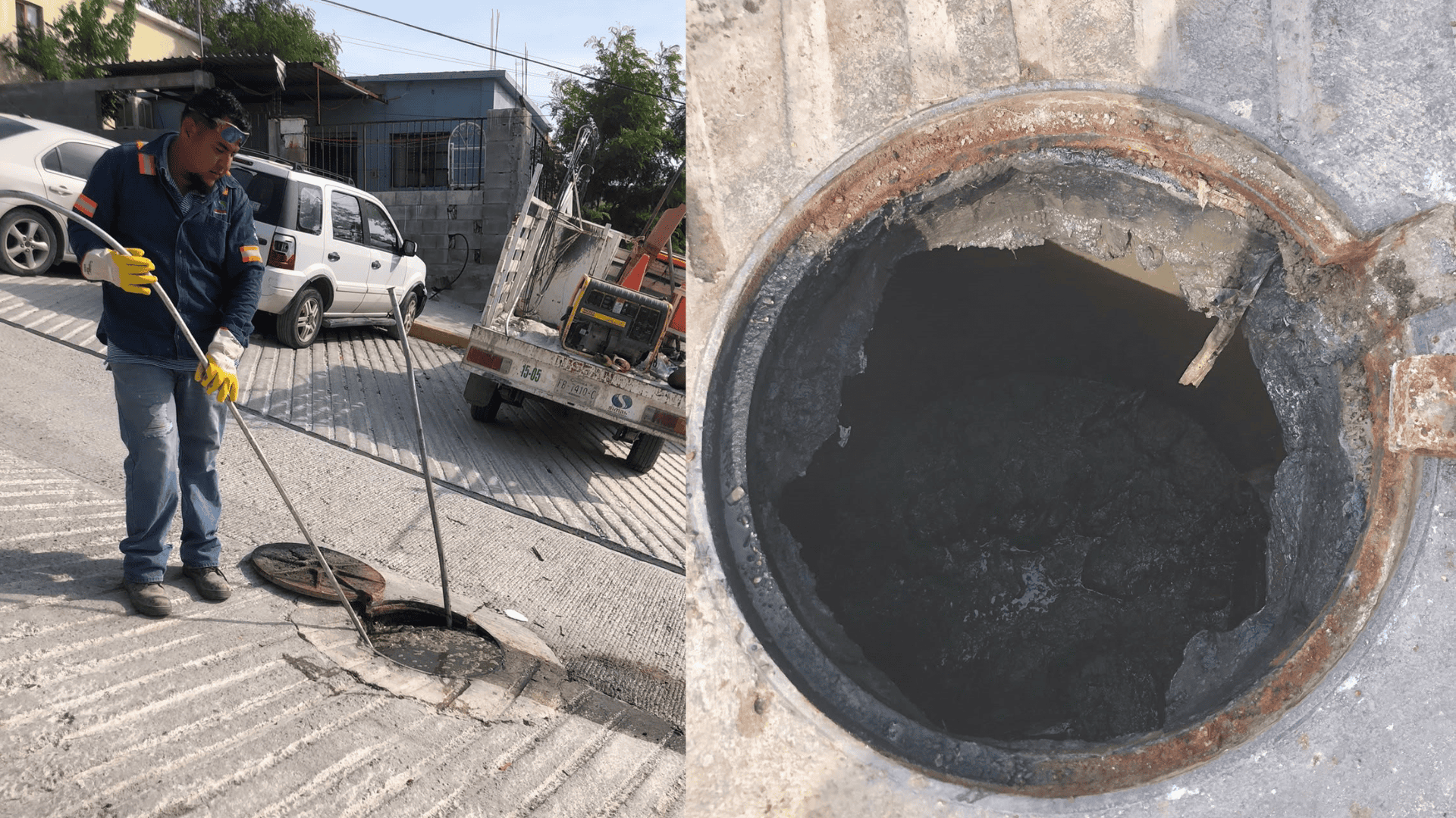 Taponamiento en drenaje de Frontera por apertura de registros sanitarios