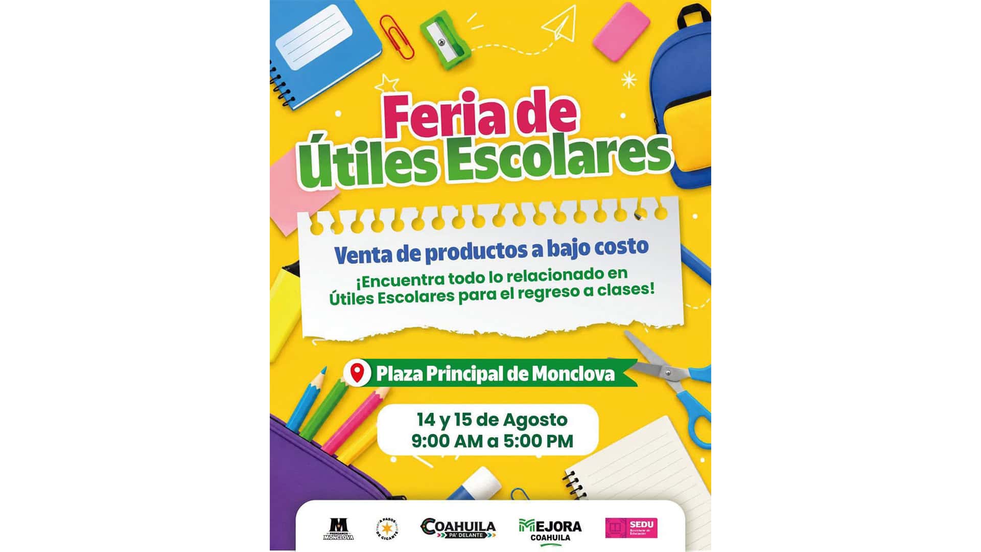 Carlos Villarreal impulsa la Feria de &Uacute;tiles Escolares en Monclova