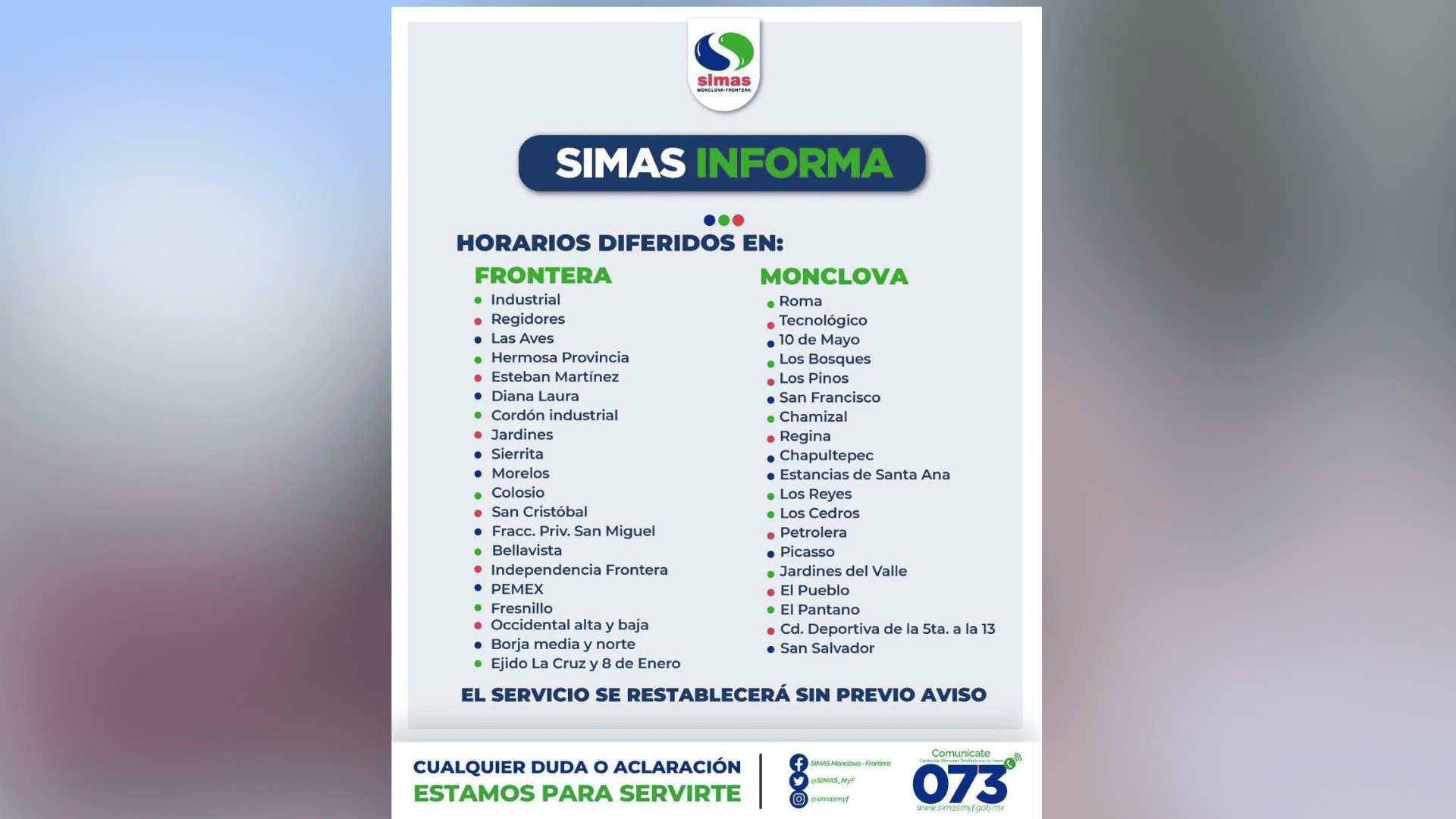 CFE afecta suministro de agua en 39 colonias de Monclova y Frontera