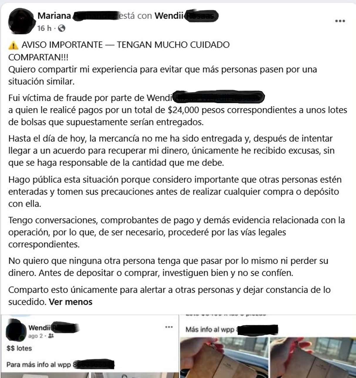 Monclovense acusa en redes presunta estafa de 24 mil pesos por venta de bolsas