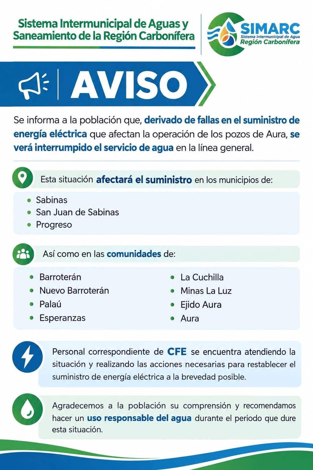 Sin agua más de 54 mil usuarios Sin agua más de 54 mil usuarios
