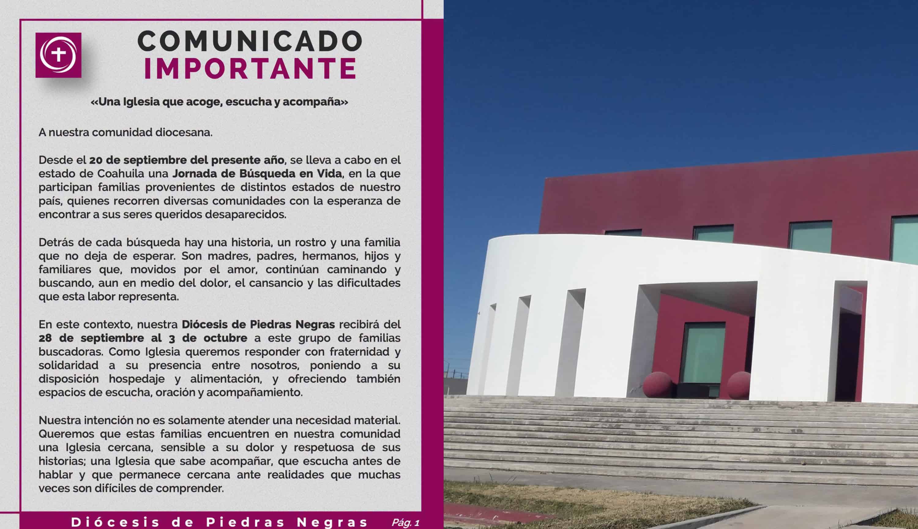 Di&oacute;cesis de Piedras Negras recibir&aacute; a familias buscadoras