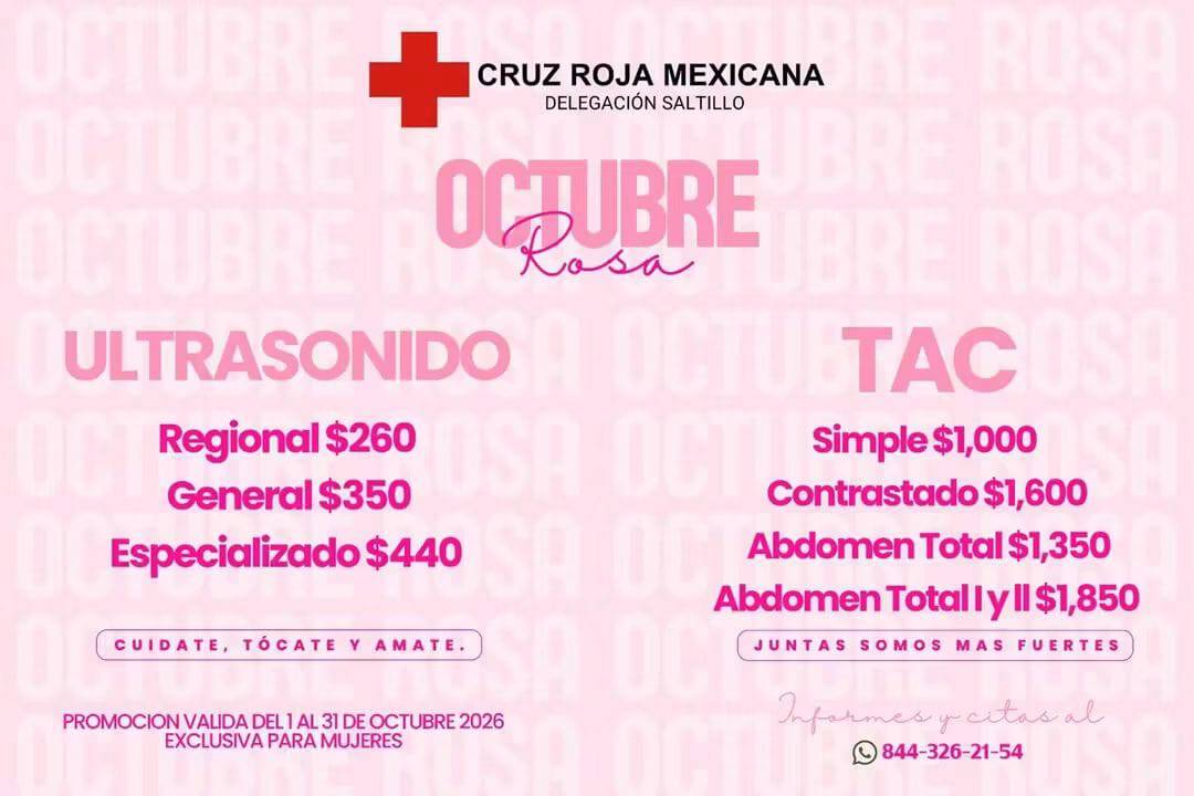 Cruz Roja Mexicana ofrece estudios m&eacute;dicos a precios especiales en Saltillo