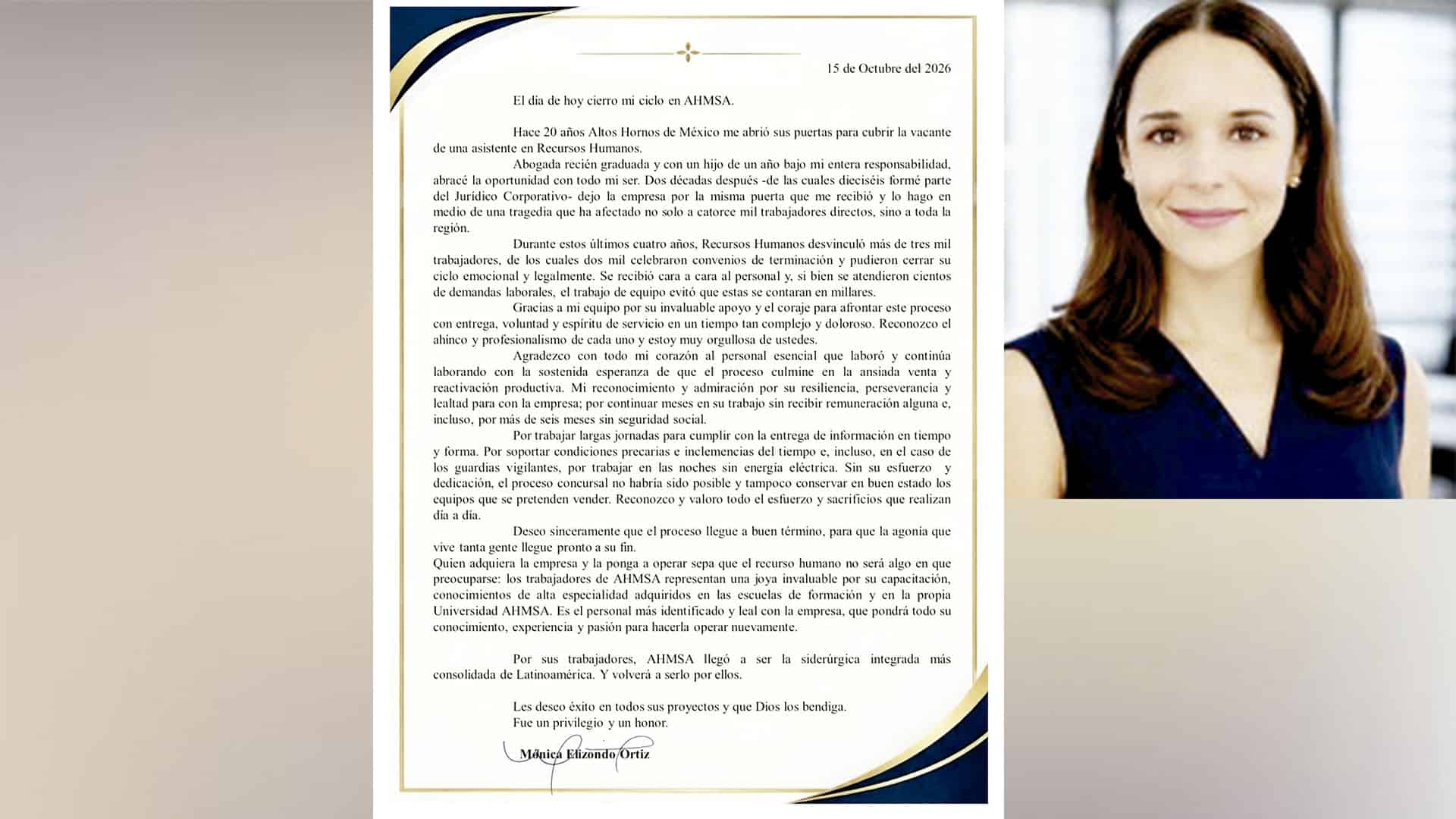 Deja M&oacute;nica Elizondo Direcci&oacute;n de RH en AHMSA